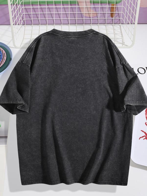 1 Piece, 230G Double-Sided Washed, Oversized Shoulder1 Piece, Washed Printed T-Shirt 230g, High-Quality Batik Cotton Retro Fashion Brand T-Shirt, A Certain Thickness Suitable For Summer T-Shirts, Holiday Gifts.