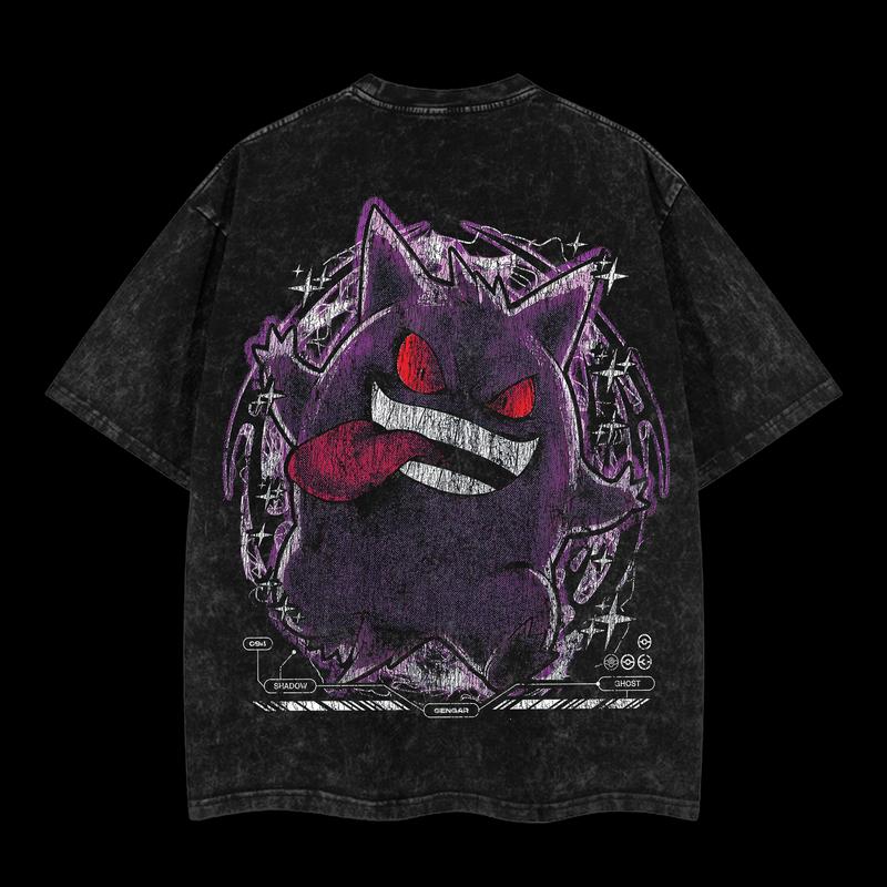 Pokemon "Gengar" Vintage Unisex Oversize Anime Manga Acid Washed Heavyweight Cotton T-shirt, graphic tee,anime lover , outfits men
