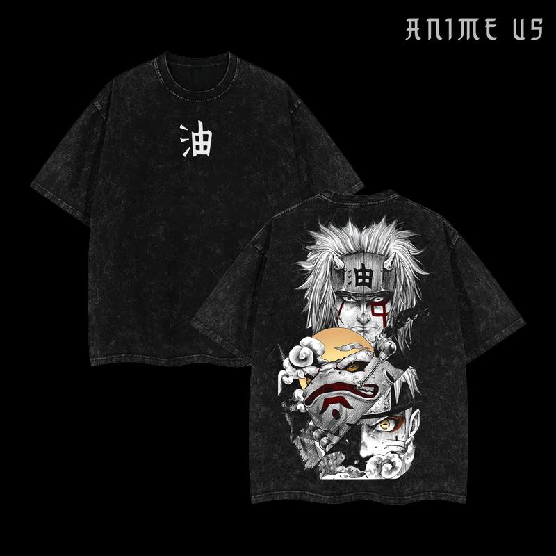 Jiraiya x Naruto Anime Double Printed Vintage Washed Tee Unisex Oversize Anime Manga Washed Heavyweight Cotton T-shirt Naruto Merch Jiraiya Fan