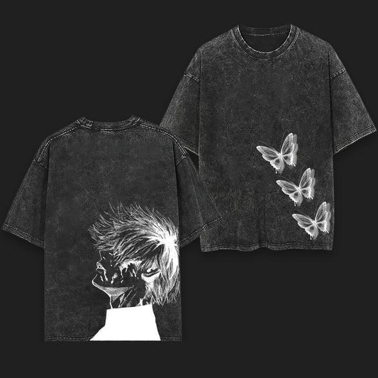 Retro Vintage Ken Kaneki Tokyoooo Ghoul Ver.3 Unisex Oversize Anime Manga Washed Heavyweight Cotton T-shirt, Gift For Anime Fan, Anime Lover