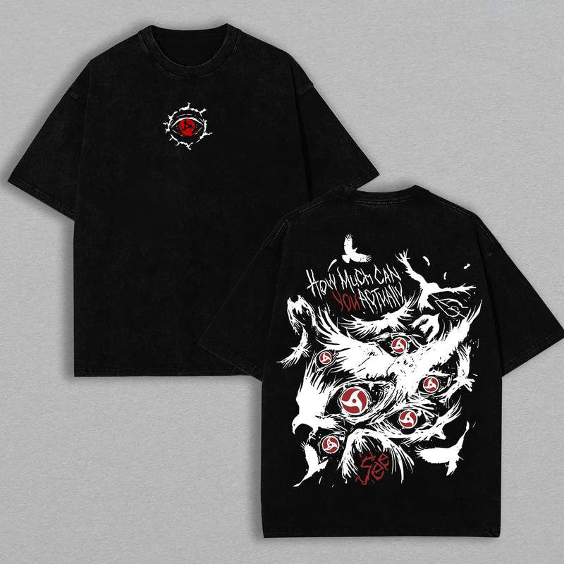Retro Heavy Uchiha Itachi Character Naruto Anime Tee Hoodie Menswear Top Unisex Mineral Anime Manga Washed Heavy Cotton T-shirt, Gift For Anime Fan