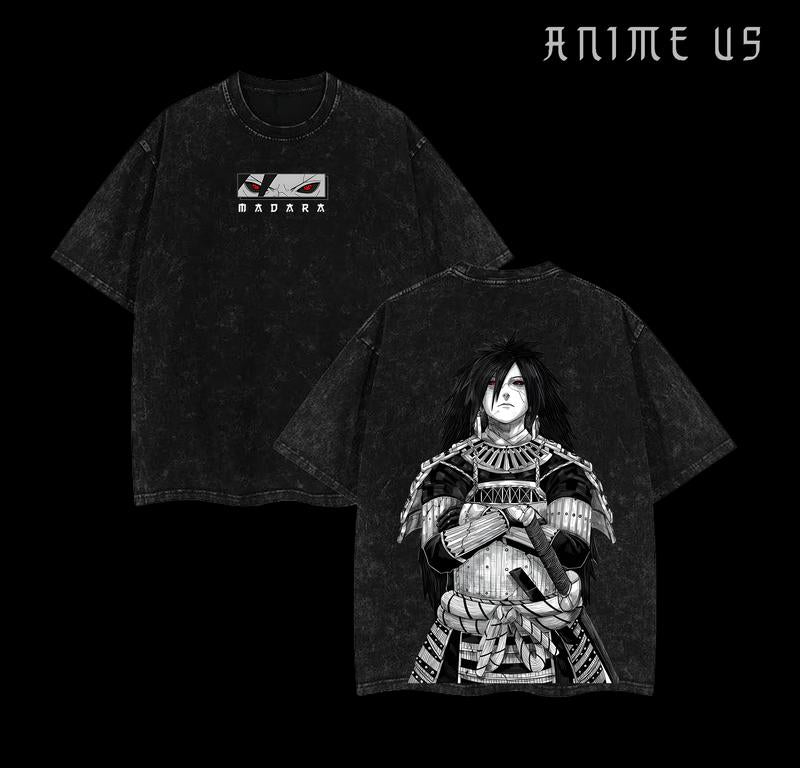 Uchiha Madara x Naruto Anime Double Printed Washed Tee Unisex Oversize Anime Manga Lightweight Cotton T-Shirt, Gift For Anime Fan Lover , Madara Fan , Madara Shirt , Naruto Merch