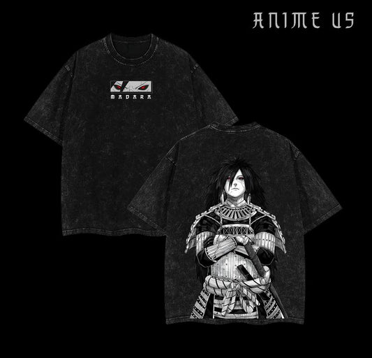 Uchiha Madara x Naruto Anime Double Printed Washed Tee Unisex Oversize Anime Manga Lightweight Cotton T-Shirt, Gift For Anime Fan Lover , Madara Fan , Madara Shirt , Naruto Merch