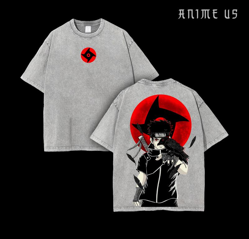 Shisui Uchiha x Naruto Anime Double Printed Vintage Washed Tee Unisex Oversize Anime Manga Washed Heavyweight Cotton T-shirt Naruto Merch ShiShui Fan
