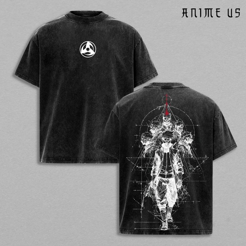 Uchiha Madara x Sasuke x Kakashi x Naruto Anime Double Printed Vintage Washed Tee Unisex Oversize Anime Manga Washed Heavyweight Cotton T-shirt, Gift For Anime Fan, Anime Lover , Naruto Merch , Naruto Fan