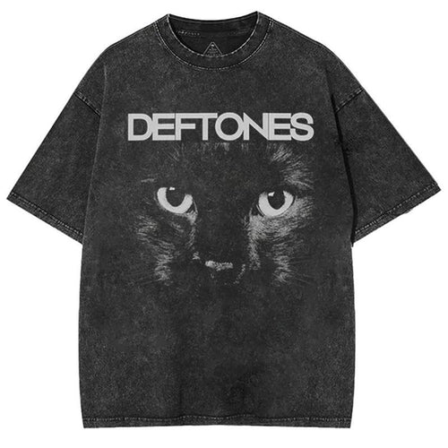 Retro Limited Vintage Black Cat Deftones T-Shirt, Rock Band Unisex Oversized Heavyweight Cotton Washed Tee, Gothic Emo Alt Punk Y2K, Rock Music Merch
