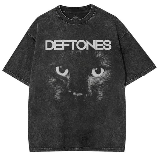 Retro Limited Vintage Black Cat Deftones T-Shirt, Rock Band Unisex Oversized Heavyweight Cotton Washed Tee, Gothic Emo Alt Punk Y2K, Rock Music Merch