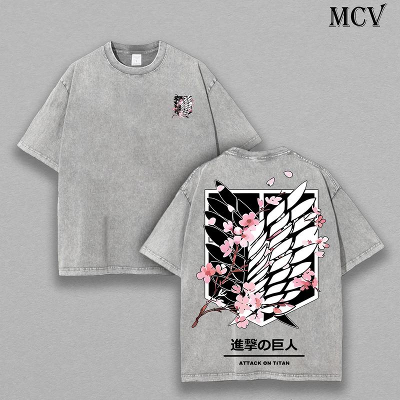 Attack On Titan Anime Unisex Tee | Wings Of Freedom AOT Shirts - Eren Acid Wash Shirt Graphic Tee Casual Menswear Soft Top Sweater, Hoodie | AOT Streetwear Style Tee