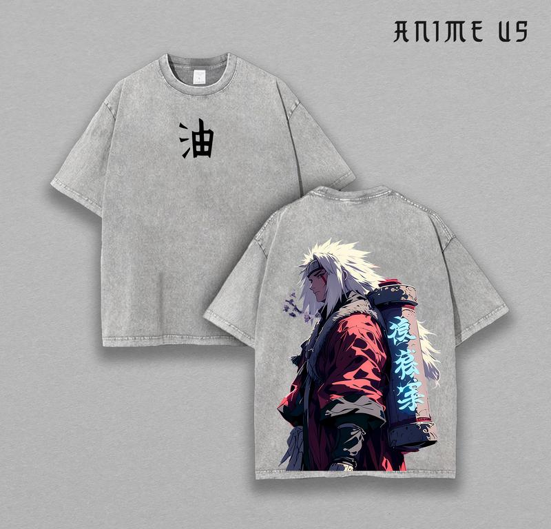 Jiraiya Sannin Oversized Tee | Naruto Anime Double Printed Washed Shirt | Heavyweight Cotton | Viral Sad Ninja Aesthetic | Sage Mode Streetwear Top | Otaku Street Style Gift for Him