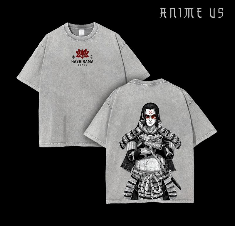 "The First Hokage" Hashirama Senju Founding "Konoha" x Naruto Anime Double Printed Washed Tee Unisex Oversize Anime Manga Lightweight Cotton T-Shirt, Gift For Anime Fan Lover , Hashirama Fan
