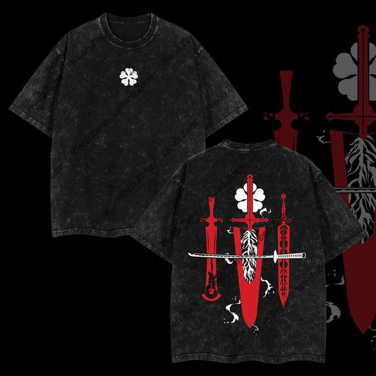Limited Edition Asta Demon Slayer Sword - Black Clover Anime Double Printed Oversize Lightweight Acid Washed Tee, Gift For anime lover