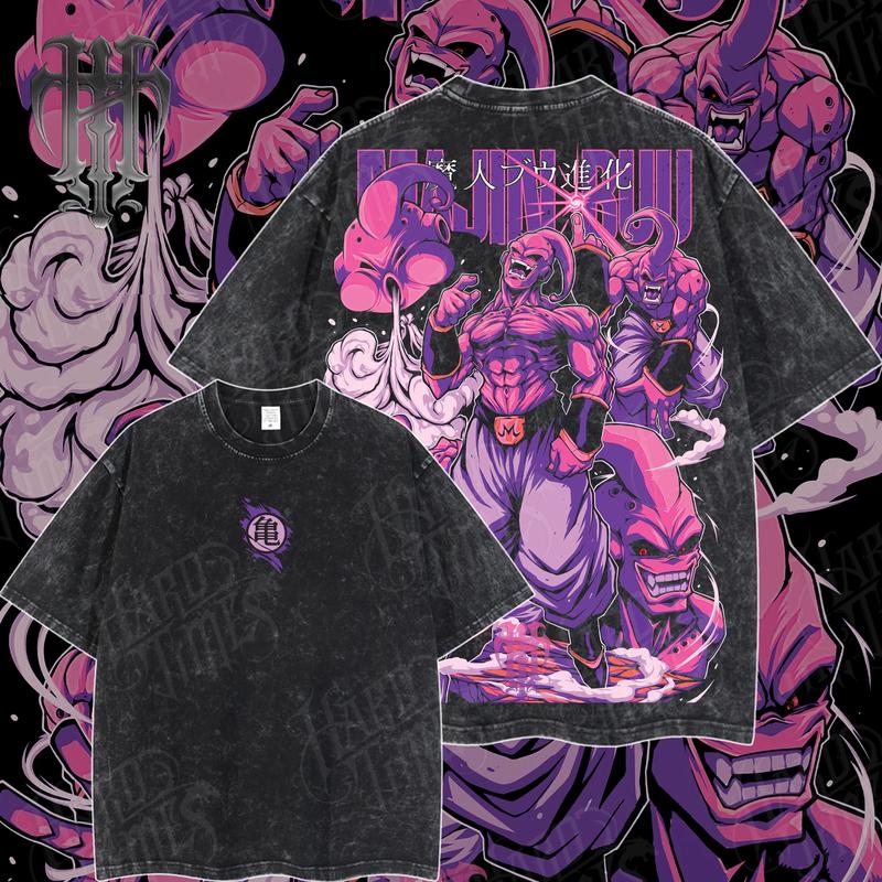 HardTimesClothing - Majin Buu Dragon Ball Vintage Unisex Oversize Anime Manga Acid Washed Heavyweight Cotton T-shirt, graphic tee,anime merch fan, outfits men