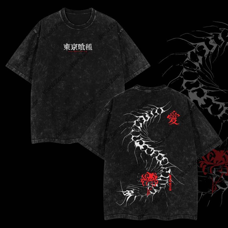 Limited Edition Centipede Kaneki Ken - Tokyo Ghoul Anime Double Printed Oversize Lightweight Acid Washed Graphic Tee, Gift For anime lover