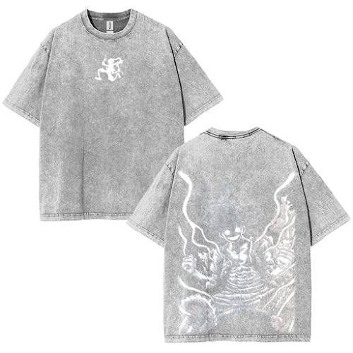 Lufi JoiBoy" One Piece RetroVintage Unisex Anime Manga Acid Washed Lightweight Cotton Tshirt, Gift For Anime Fan tees vintage shirts T-shirt Men's Graphic Round Neck Fabric Menswear Top Oversized Black Casual
