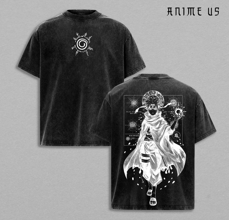 Uchiha Madara x Sasuke x Kakashi x Naruto Anime Double Printed Vintage Washed Tee Unisex Oversize Anime Manga Washed Heavyweight Cotton T-shirt, Gift For Anime Fan, Anime Lover , Naruto Merch , Naruto Fan