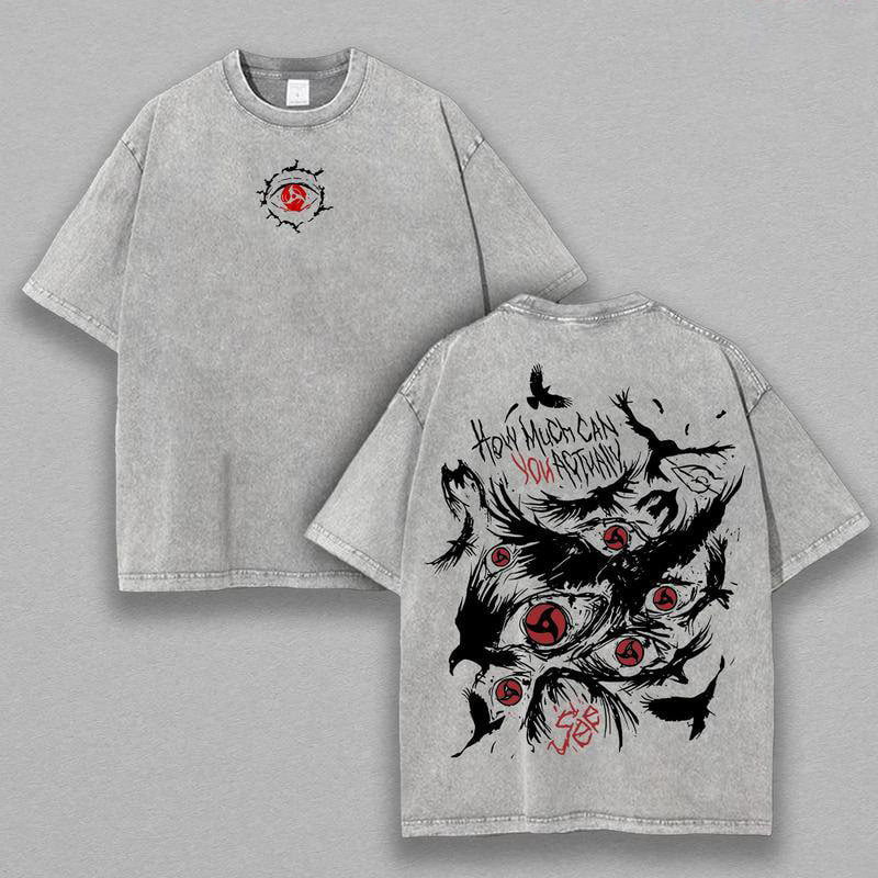 Retro Heavy Uchiha Itachi Character Naruto Anime Tee Hoodie Menswear Top Unisex Mineral Anime Manga Washed Heavy Cotton T-shirt, Gift For Anime Fan