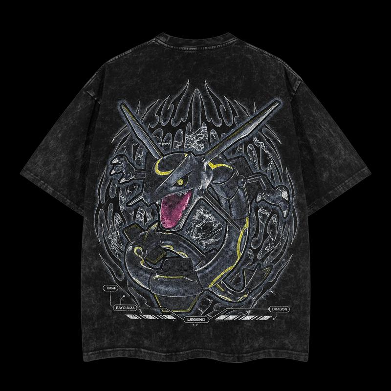 Pokemon "Rayquaza" Vintage Unisex Oversize Anime Manga Acid Washed Heavyweight Cotton T-shirt, graphic tee,anime lover , outfits men