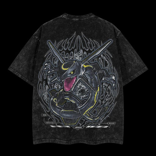 Pokemon "Rayquaza" Vintage Unisex Oversize Anime Manga Acid Washed Heavyweight Cotton T-shirt, graphic tee,anime lover , outfits men