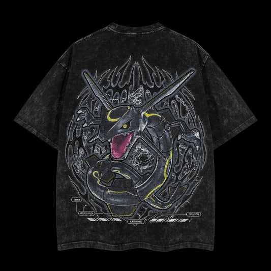 Pokemon "Rayquaza" Vintage Unisex Oversize Anime Manga Acid Washed Heavyweight Cotton T-shirt, graphic tee,anime lover , outfits men