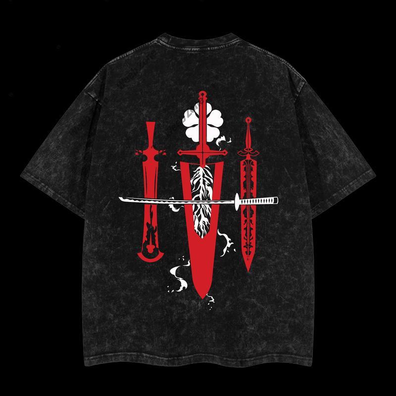Limited Edition Asta Demon Slayer Sword - Black Clover Anime Double Printed Oversize Lightweight Acid Washed Tee, Gift For anime lover