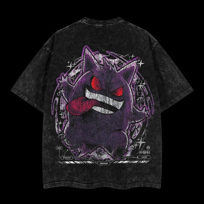 Pokemon "Gengar" Vintage Unisex Oversize Anime Manga Acid Washed Heavyweight Cotton T-shirt, graphic tee,anime lover , outfits men