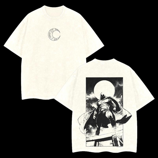 Moon Knight T Shirt Double Print Oversized Acid Wash Lightweight Cotton Graphic Tee Streetwear Gift for Comic Movie Fans
