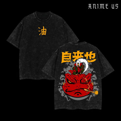 Jiraiya x Naruto Anime Double Printed Vintage Washed Tee Unisex Oversize Anime Manga Washed Heavyweight Cotton T-shirt Naruto Merch Jiraiya Fan