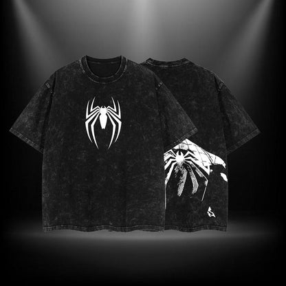 The Dark Spidey Double Printed Oversize Lightweight Acid Washed Tee TV Show Graphic Top Cotton Gift T-Shirt For Comic Lover, Gift T-Shirt For Movie Lover