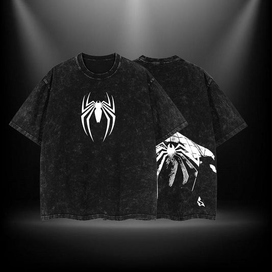 The Dark Spidey Double Printed Oversize Lightweight Acid Washed Tee TV Show Graphic Top Cotton Gift T-Shirt For Comic Lover, Gift T-Shirt For Movie Lover