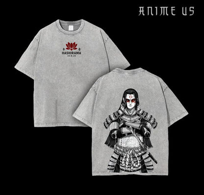 "The First Hokage" Hashirama Senju Founding "Konoha" x Naruto Anime Double Printed Washed Tee Unisex Oversize Anime Manga Lightweight Cotton T-Shirt, Gift For Anime Fan Lover , Hashirama Fan