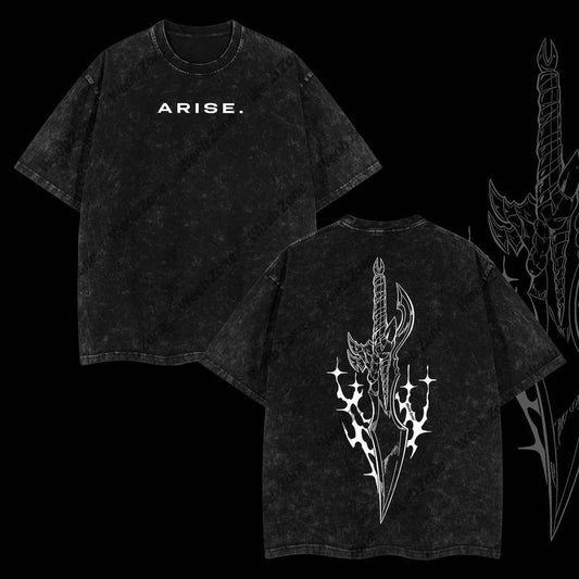 [COLLECTION] "Arise" Sung Jin Woo - Solo Leveling Anime Double Printed Oversize Lightweight Acid Washed Graphic Tee, Gift For Anime Fan