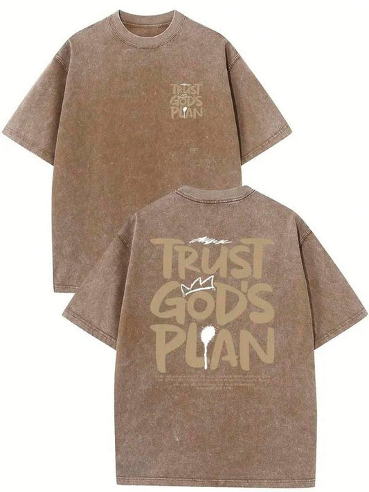 1 Piece, 230G Double-Sided Water Wash, Believe In God's Plan1 Piece, Washed Printed T-Shirt 230g, High-Quality Batik Cotton Retro Fashion Brand T-Shirt, A Certain Thickness Suitable For Summer T-Shirts, Holiday Gifts.