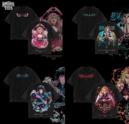 [COLLECTION] Hashira Demon Slayer Tee – Rengoku, Giyu, Tengen, Obanai, Gyomei, Mitsuri Vintage Washed Oversized T-Shirt, Anime Merch, Streetwear Menswear, Gift for Anime Fans, Casual Graphic Tee