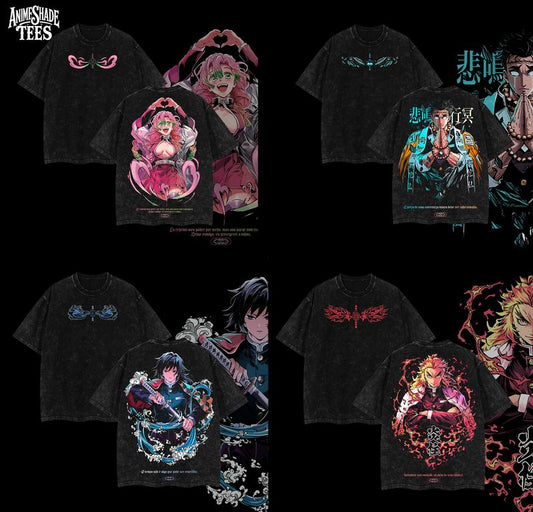 [COLLECTION] Hashira Demon Slayer Tee – Rengoku, Giyu, Tengen, Obanai, Gyomei, Mitsuri Vintage Washed Oversized T-Shirt, Anime Merch, Streetwear Menswear, Gift for Anime Fans, Casual Graphic Tee