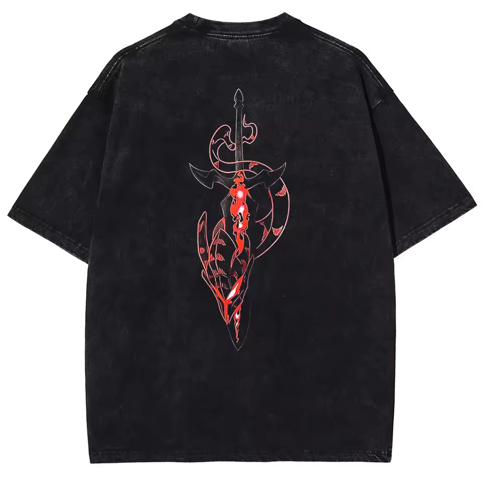Sung Jin Woo x Solo Leveling Anime Manga Hoodies Washed Heavy Cotton T-shirt, Gift For Anime Fan, Anime Lover, Manga Lover Gift Gift For Him Gift For Her Menswear Clothing
