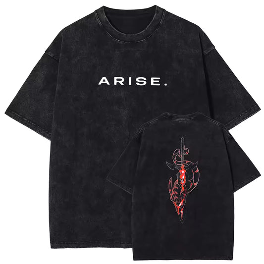 Sung Jin Woo x Solo Leveling Anime Manga Hoodies Washed Heavy Cotton T-shirt, Gift For Anime Fan, Anime Lover, Manga Lover Gift Gift For Him Gift For Her Menswear Clothing