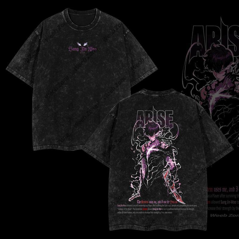 [COLLECTION] 18 Best Designs Solo Leveling T-Shirt Featuring Sung Jin-Woo, Statue of God & Iconic Moments, Double Printed Unisex Oversize Lightweight Acid Washed Cotton Tee anime lover anime merch