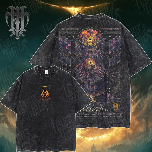 HardTimesClothing Frenzy Flame Elden Ring Retro Vintage Unisex Oversize Anime Manga Acid Washed Heavyweight Cotton T-shirt, Anime Merch, Gift For Anime Fan. Menswear Oversized
