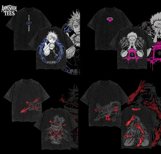 [COLLECTION] 12 Design Jujutsu Kaisen Anime Tee – Sukuna, Gojo, Megumi, Geto, Nanami, Choso, Yuta, Toji Graphic T-Shirt, Vintage Washed Oversized Tee, Streetwear Menswear, Gift for Anime Fans