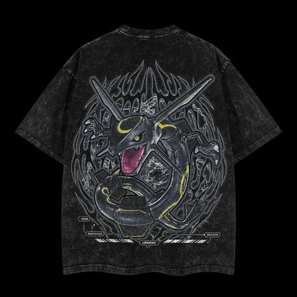 Pokemon "Rayquaza" Vintage Unisex Oversize Anime Manga Acid Washed Heavyweight Cotton T-shirt, graphic tee,anime lover , outfits men