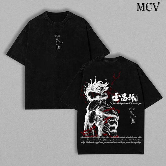 Eren Yeager Tee – Attack on Titan Vintage Washed Oversize T-Shirt