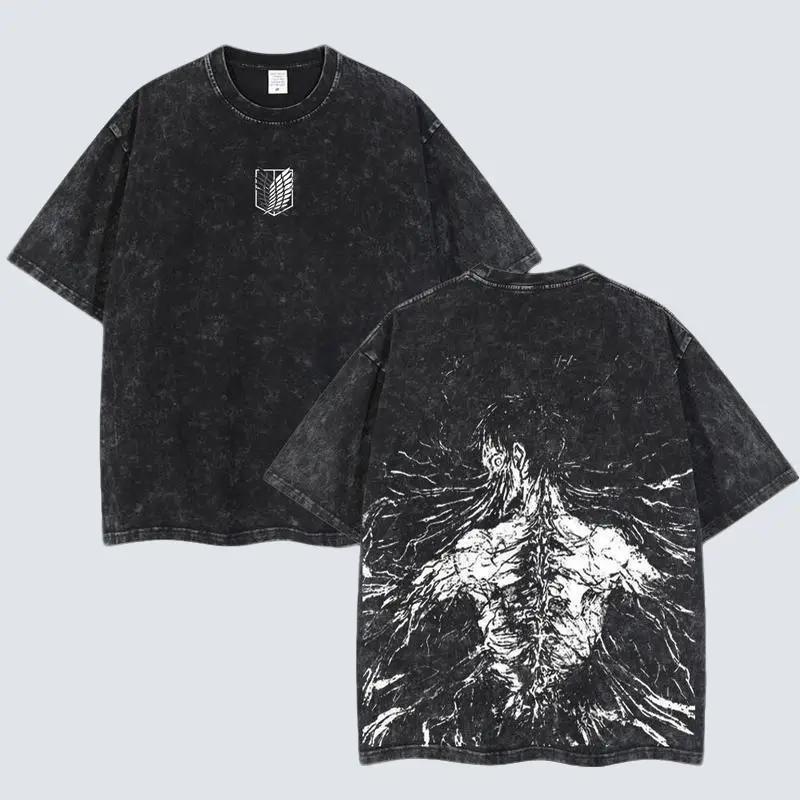 [FS] Retro Vintage Limited The Founding Titan Eren Yeager - Attack On Titan Anime Double Printed Washed Tee Unisex Oversize Anime Manga Acid Washed Lightweight Cotton T-Shirt
