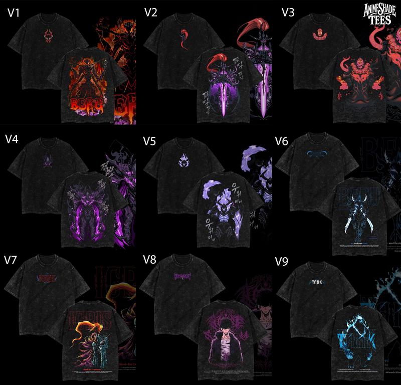 [COLLECTION] 18 Best Designs Solo Leveling T-Shirt Featuring Sung Jin-Woo, Statue of God & Iconic Moments, Double Printed Unisex Oversize Lightweight Acid Washed Cotton Tee anime lover anime merch