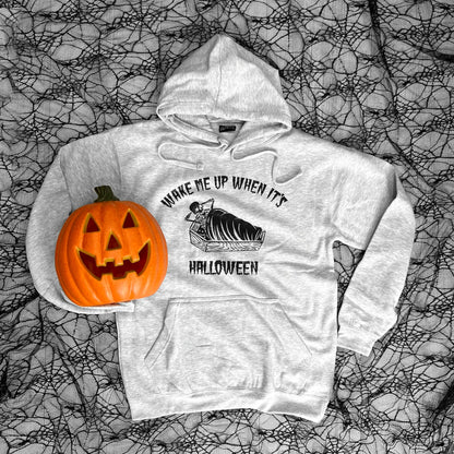 Funny Halloween Hoodie: Wake Me Up Skeleton Graphic, Unisex Fit