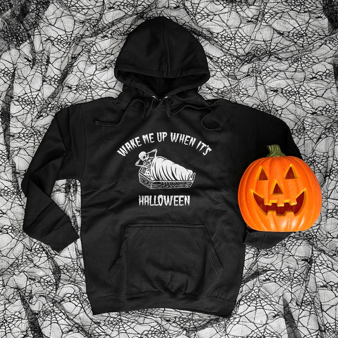 Funny Halloween Hoodie: Wake Me Up Skeleton Graphic, Unisex Fit