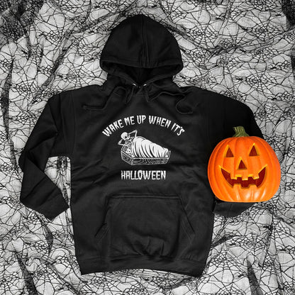 Funny Halloween Hoodie: Wake Me Up Skeleton Graphic, Unisex Fit