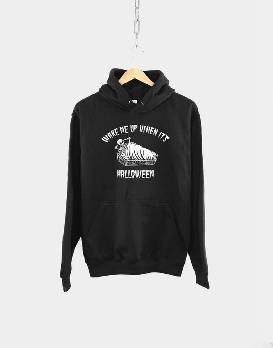 Funny Halloween Hoodie: Wake Me Up Skeleton Graphic, Unisex Fit