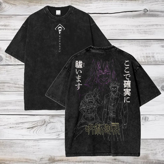 Jujutsu Kaisen Anime Acid Washed Oversize T-Shirt Yuji Itadori Anime Tee Gift For Him