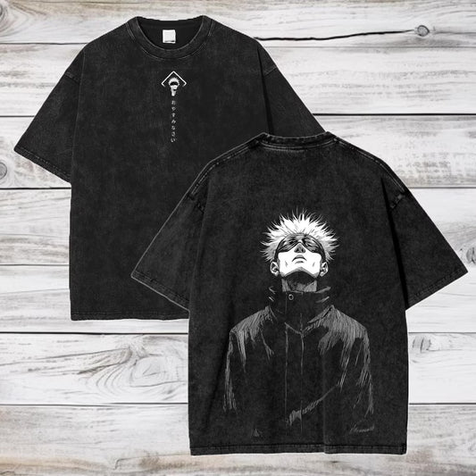 Jujutsu Kaisen Anime Acid Washed Oversize T-Shirt Satoru Gojo Anime Tee Gift For Him