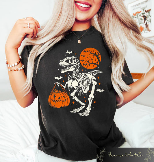 Dinosaur Halloween Sshirt, Spooky Trex Shirt, Dinosaur Skeleton Sweatshirt, Halloween Party Shirt, Spooky Halloween Gift, Kids Halloween Tee
